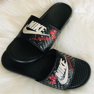 Size 5 women’s Nike slides blinged with Swarovski crystals free personalization